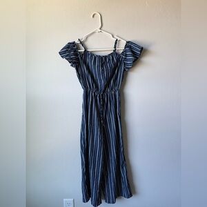 Striped Blue Ruffle Sleeve Romper